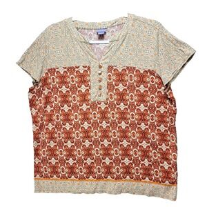 Laura Scott Cottagecore Fairy Top Blouse Womens L Orange Floral Mixed Print Boho